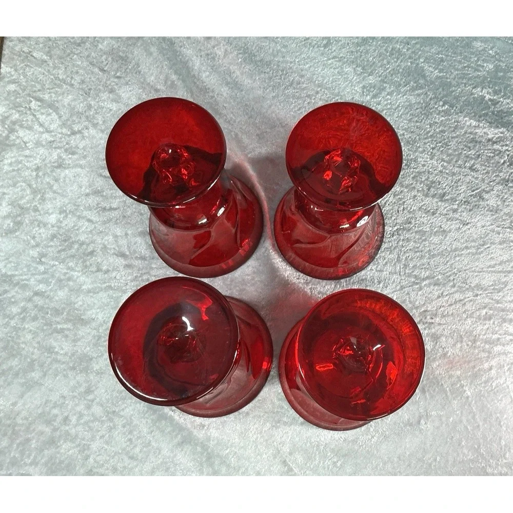 Vintage 4 Fostoria Jamestown Heavy Ruby Red Claret Wine Water Goblets Twist Stem